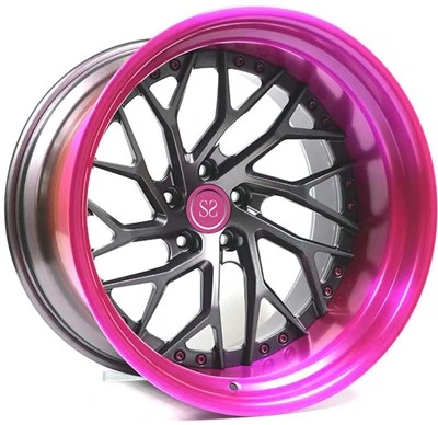 19x9.5 ak 19x12 3 wou fòje moso, disk nwa briyan ak lèv koulè wouj violèt pou Audi RS5 RS6